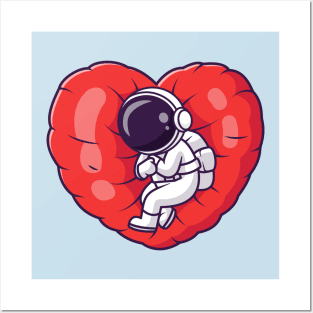 Cute Astronaut Sleeping On Love Heart Pillow Cartoon Posters and Art